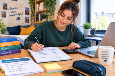 Budget étudiant et documents préparés pour un projet immobilier