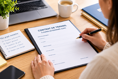 Contrat de travail et documents préparés pour un projet immobilier