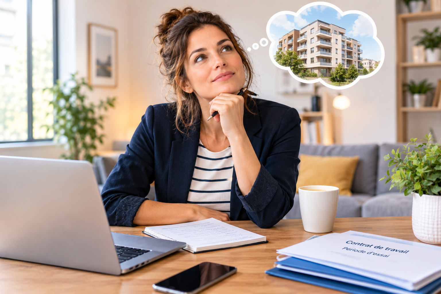 Une personne prépare son projet immobilier pendant sa période d’essai professionnelle